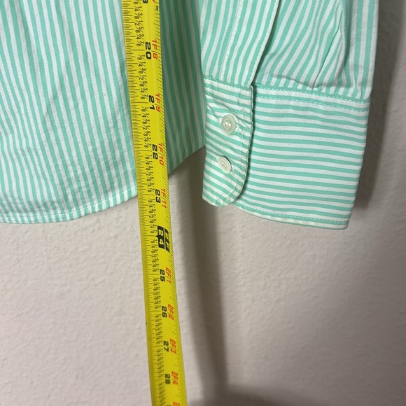 J. Crew Haberdashery Shirt Green White Striped Button Down Long Sleeves size XXS - Picture 7 of 9
